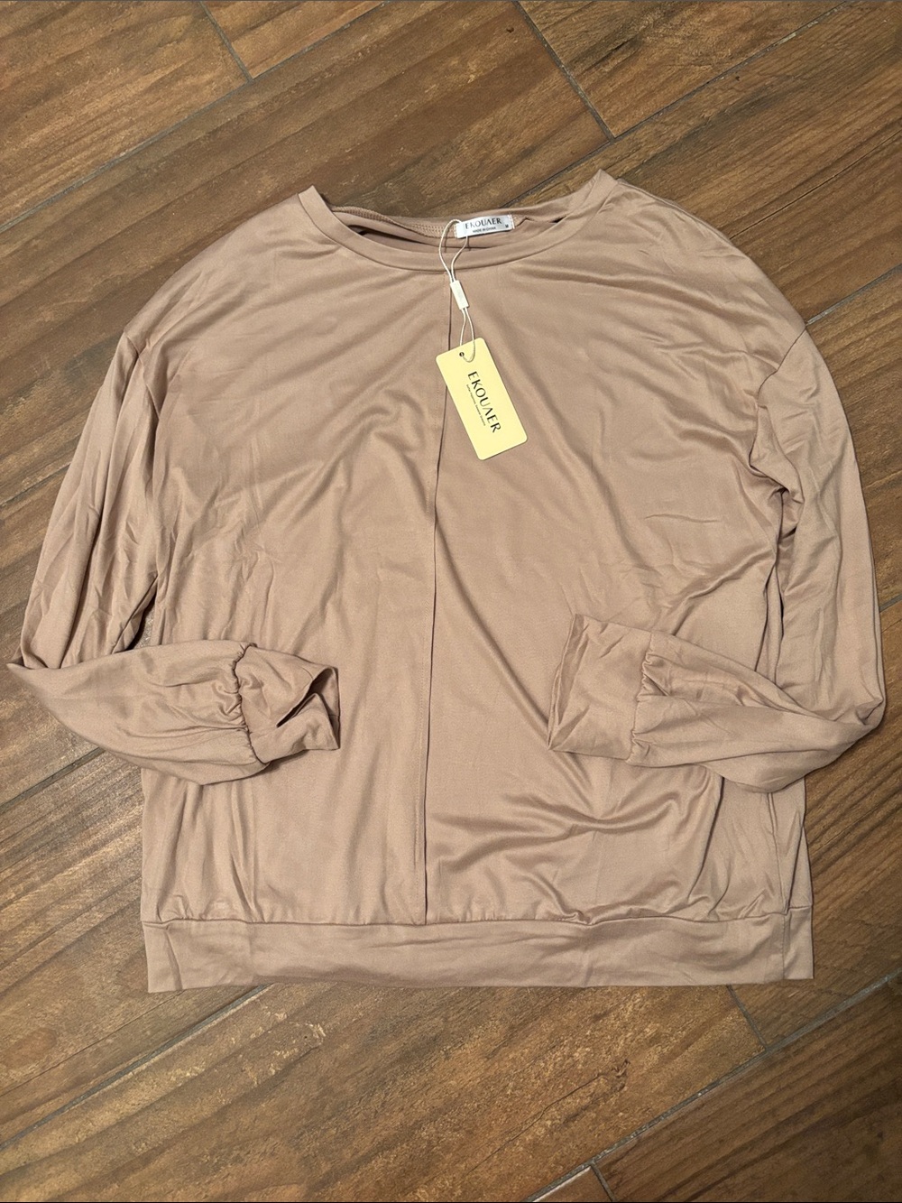 Ekouaer Taupe Relaxed Crewneck Long-Sleeve Top